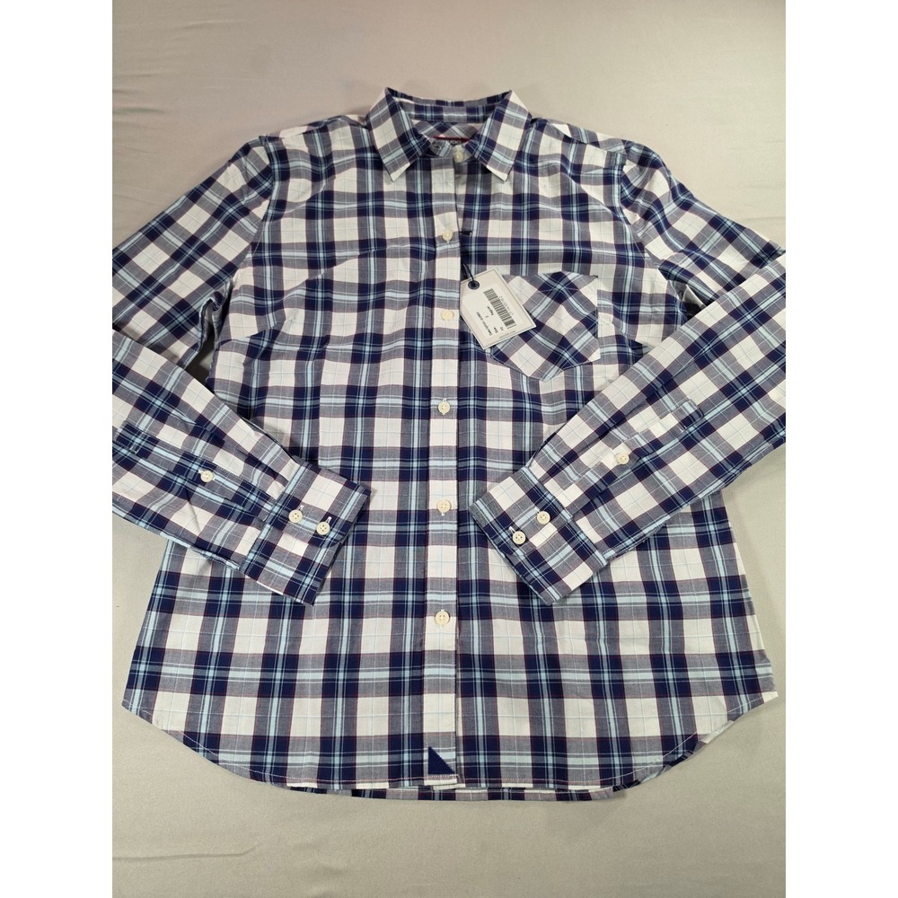 UNTUCKit Sorbo Womens Plaid Button Down Shirt Navy Blue Size 2 UT-14-33118-2 NWT - Picture 1 of 8